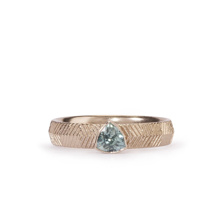 4mm Ridged Contour Ring with Trillion cut Malawi Sapphire