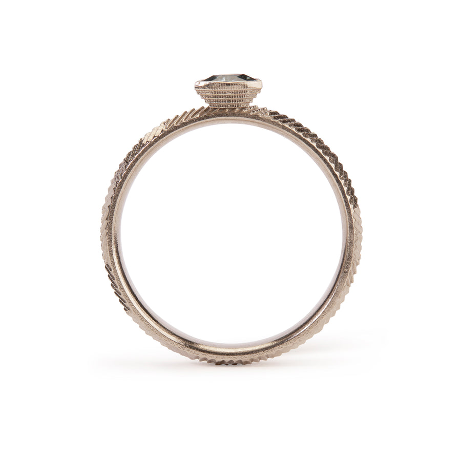 4mm Ridged Contour Ring with Trillion cut Malawi Sapphire