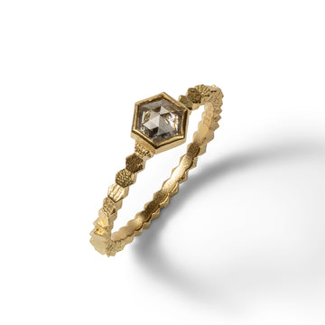Single hex ring with grey Hexagonal rose cut diamond