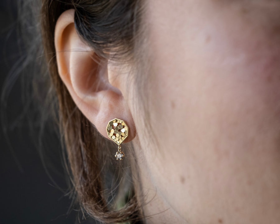 10mm Chaos hex studs with salt and pepper diamond drops