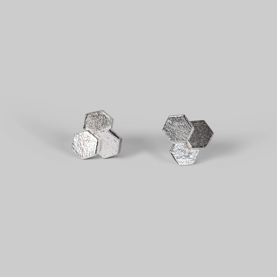 3 Chaos Hex Studs - silver