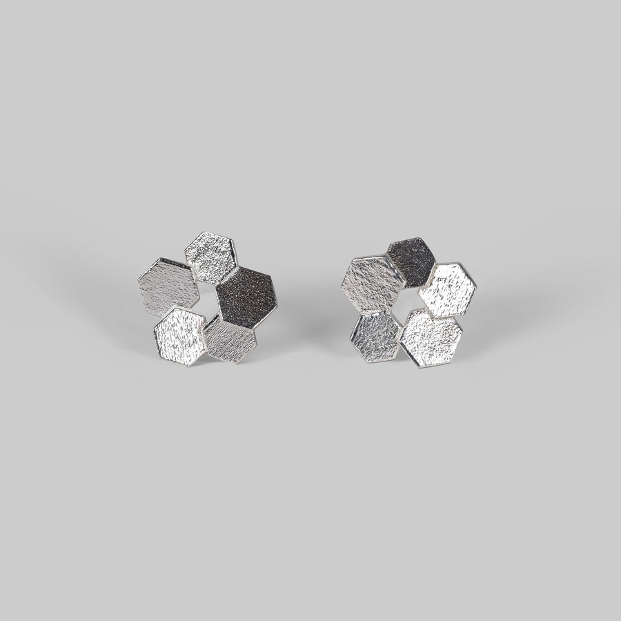 5 Chaos Hex Studs - silver