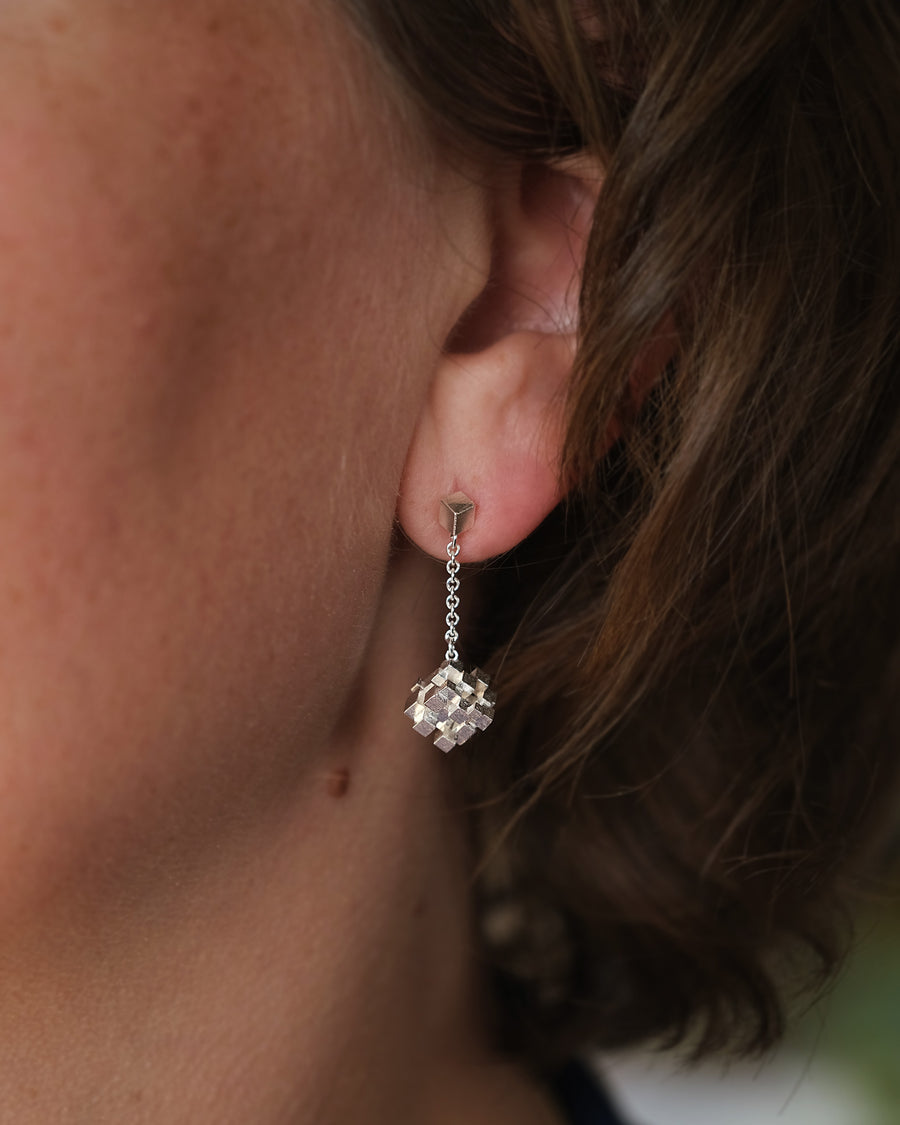 Cubed drop earrings - silver