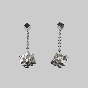 Cubed drop earrings - silver