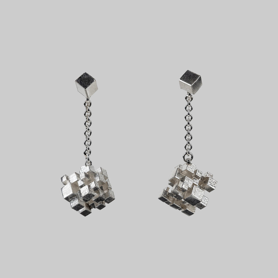 Cubed drop earrings - silver