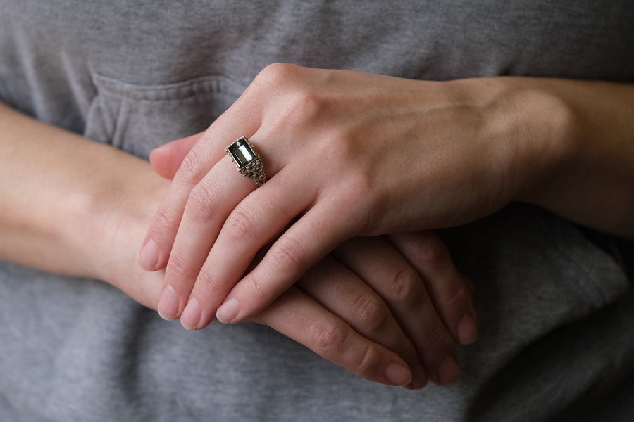 Tapered Cube Ring with Grey Tourmaline
