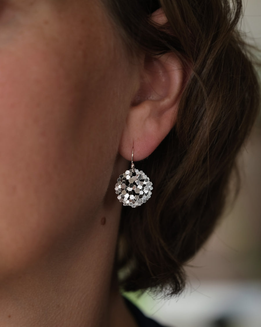 Dappled Hex Drop earrings - silver