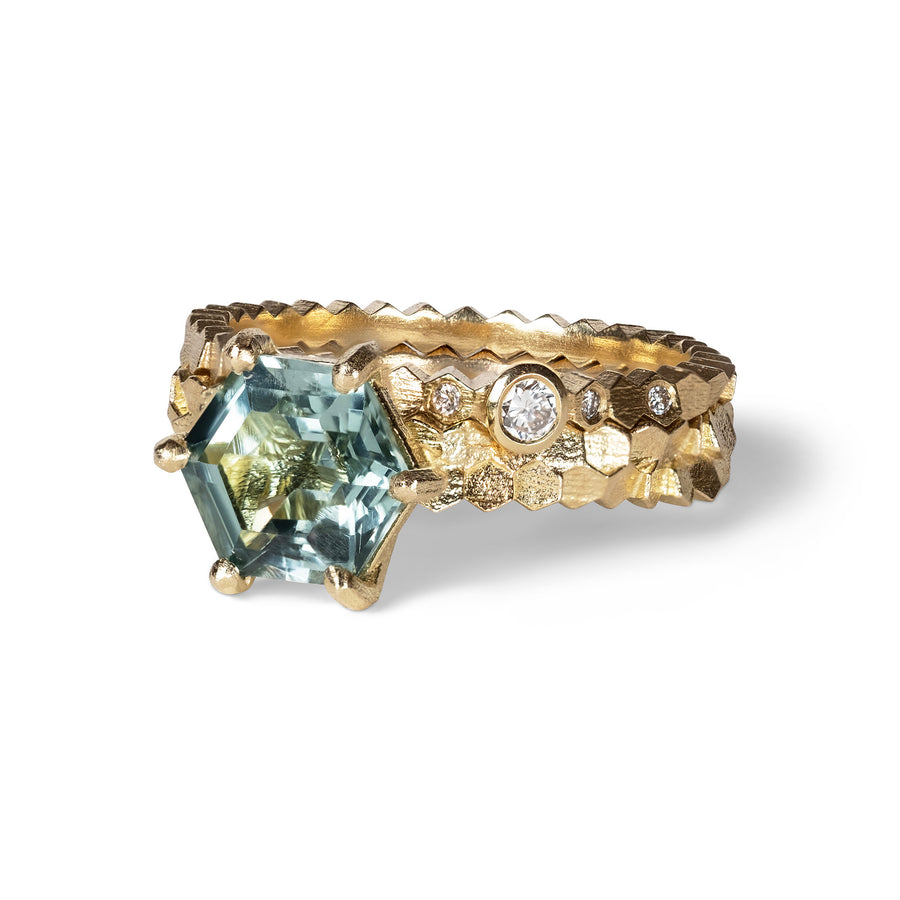 Jo Hayes Ward | Jewellery Designer London| Design led fine jewellery | Unique gems | Light teal hex tourmaline ring