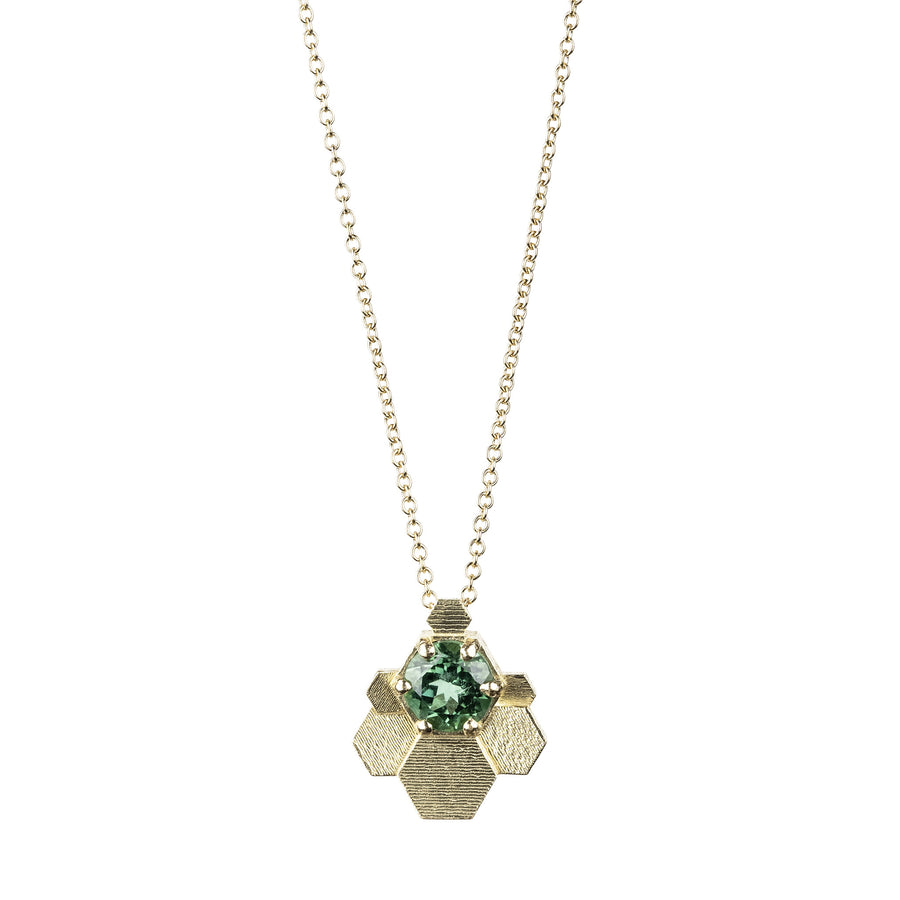 Hex fan pendant with green tourmaline