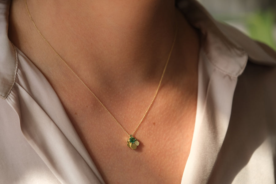 Hex fan pendant with green tourmaline