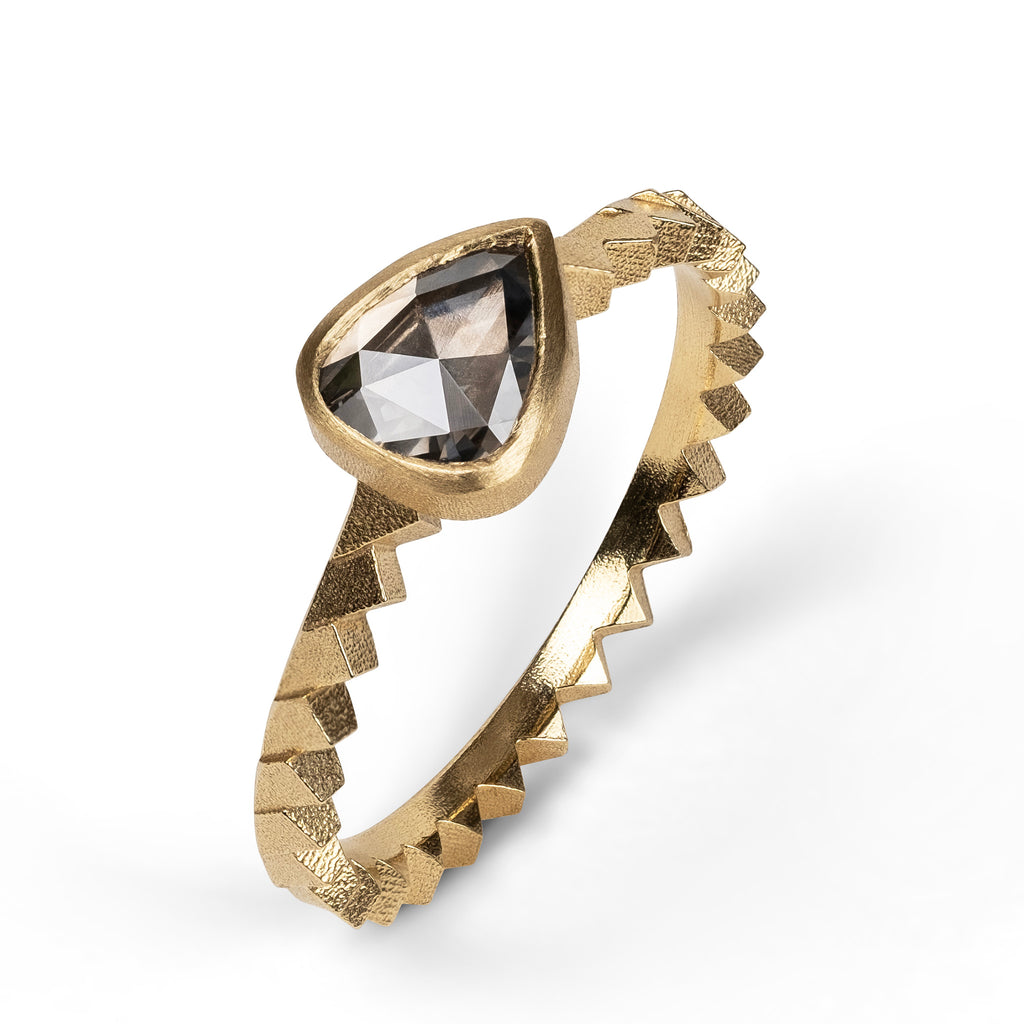 Half Parquet ring with Pear shaped rose cut diamond
