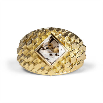 Half and Half cube ring with dalmation diamond