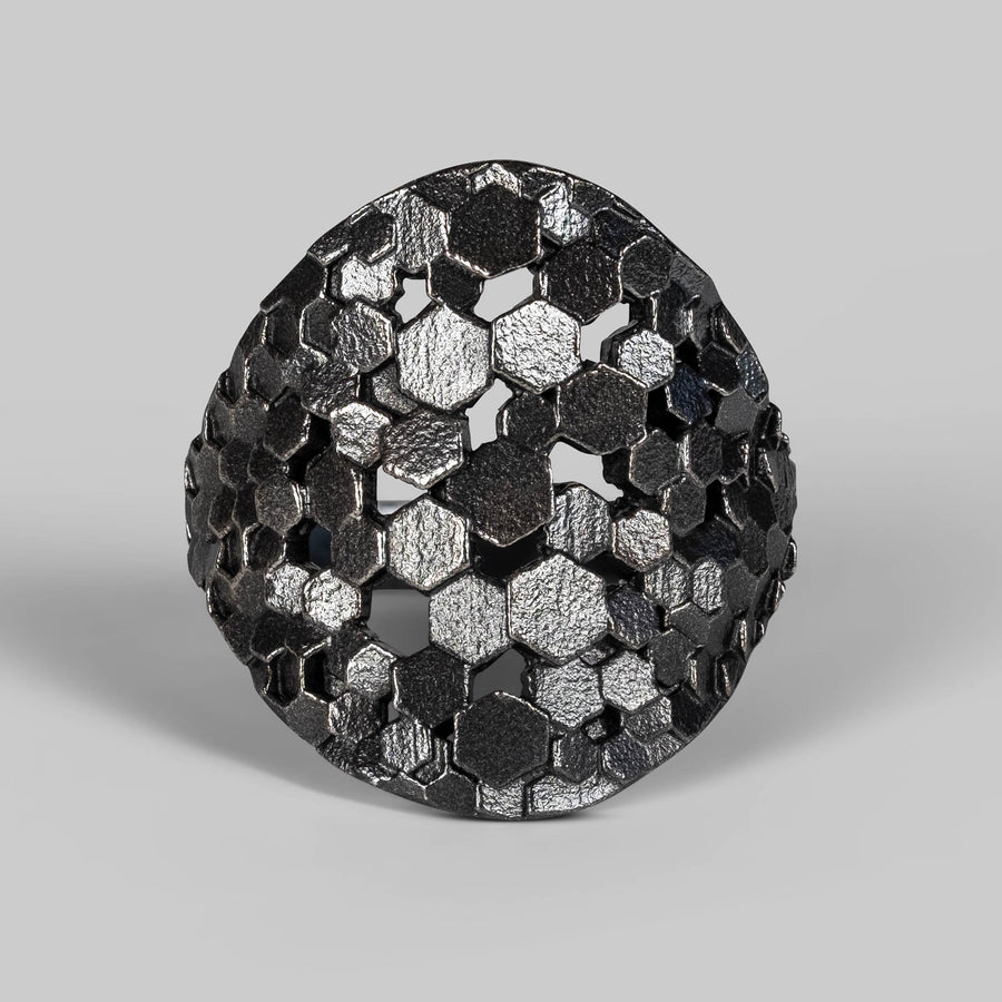 Large Chaos Hex Shield ring