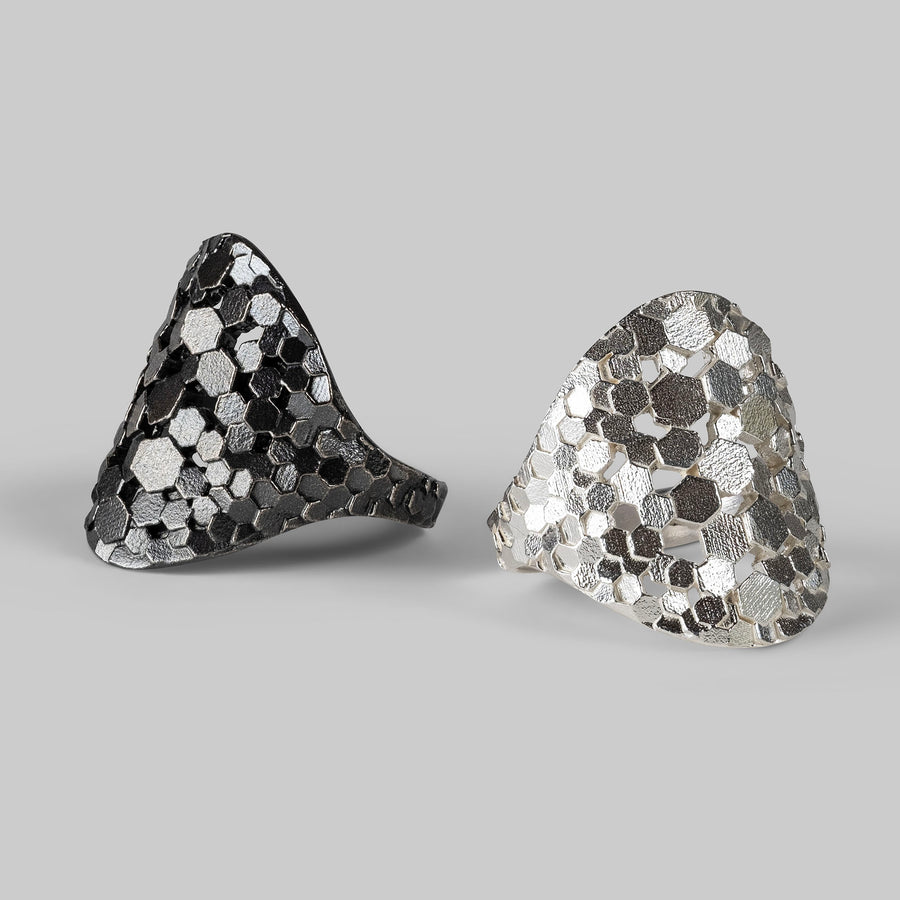 Large Chaos Hex Shield ring