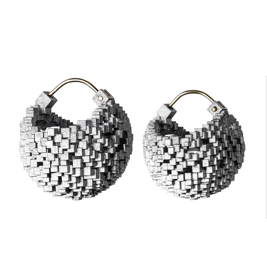 Structural basket hoop earrings