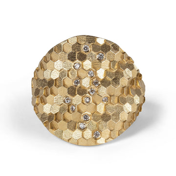 Medium Hex shield ring with scattered diamonds