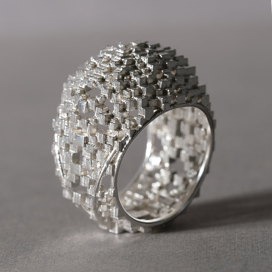 Oval lace ring silver archive piece