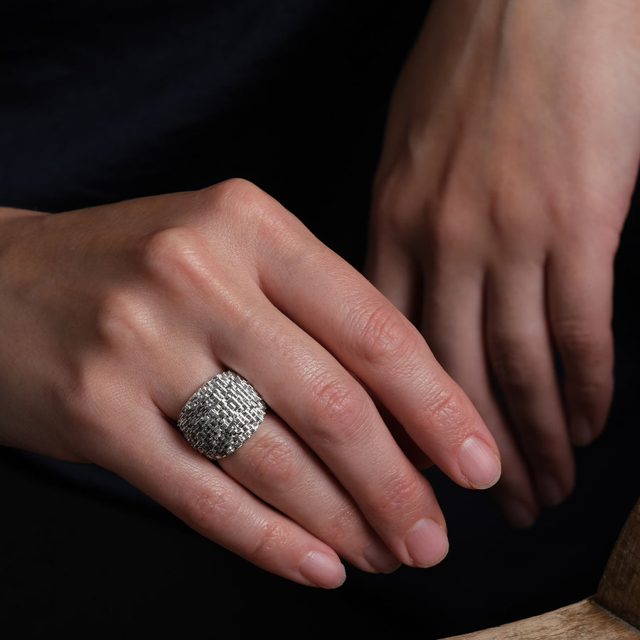 Oval lace ring silver archive piece