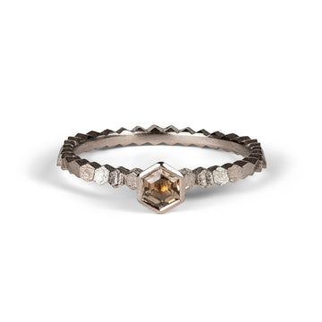 Single hex ring with Hexagonal Peach Montana Sapphire