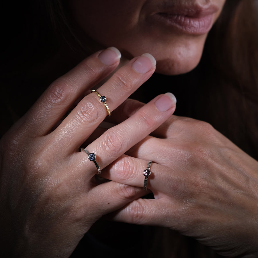 Jo Hayes Ward | Jewellery Designer London| Design led fine jewellery | Unique gems | pastel coloured spinel ring