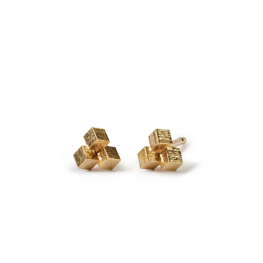 Small Three Cube Grid Stud Earrings