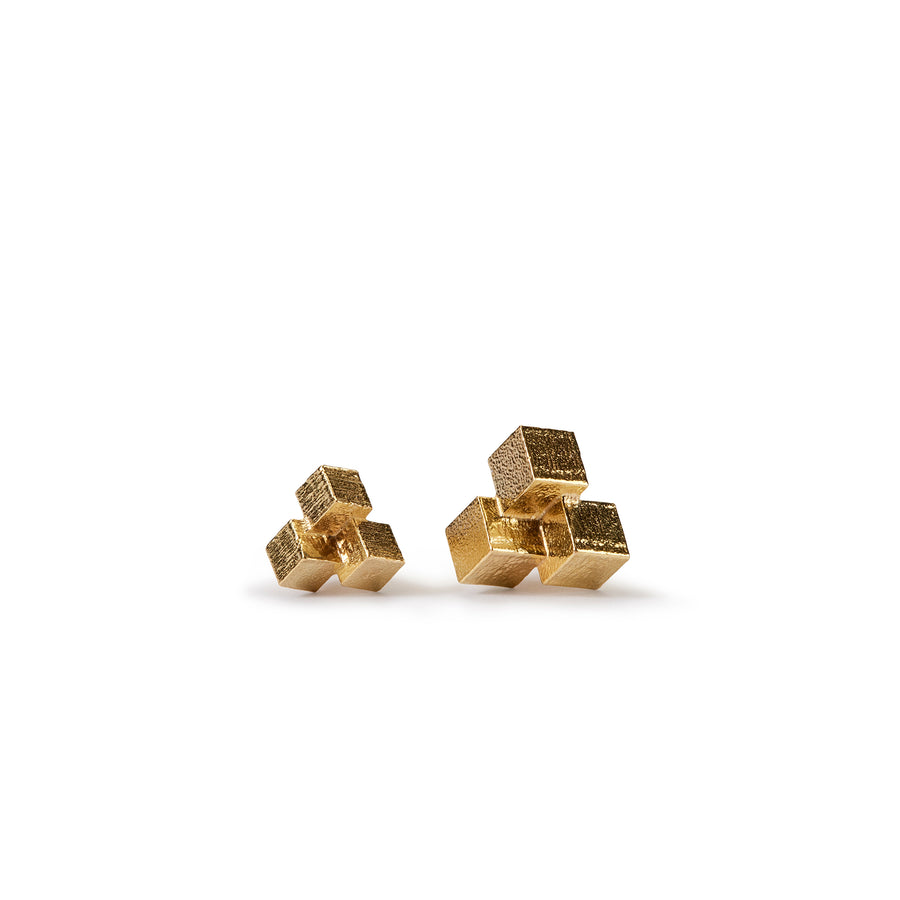 Medium Three Cube Grid Stud Earrings