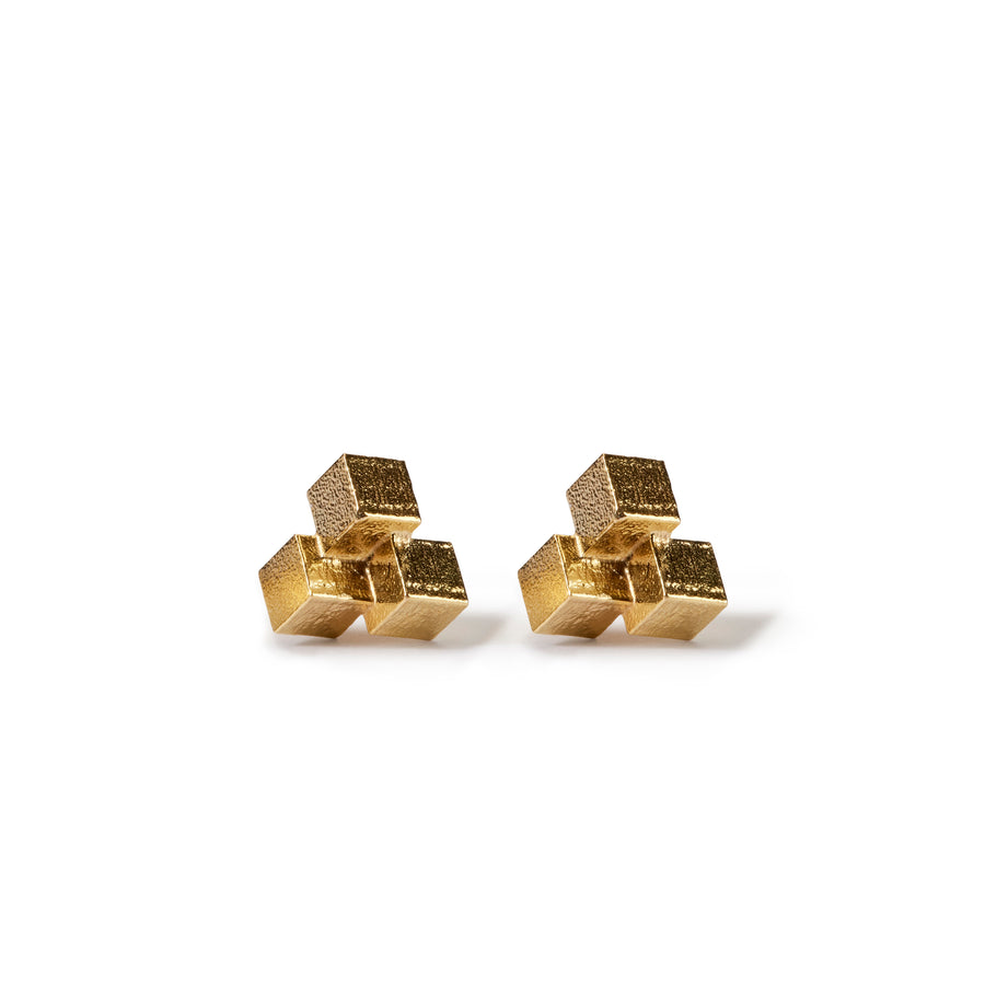 Medium Three Cube Grid Stud Earrings