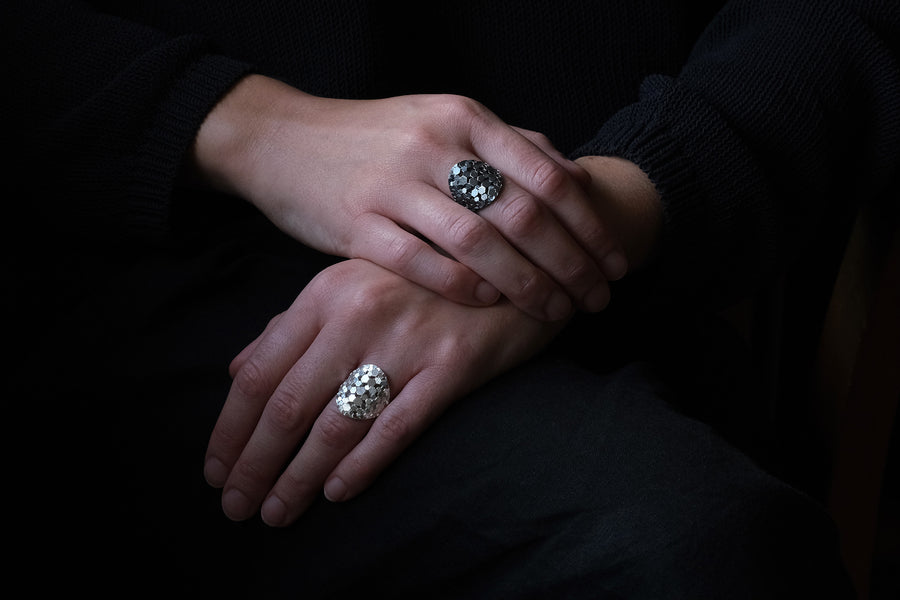 Large Chaos Hex Shield ring