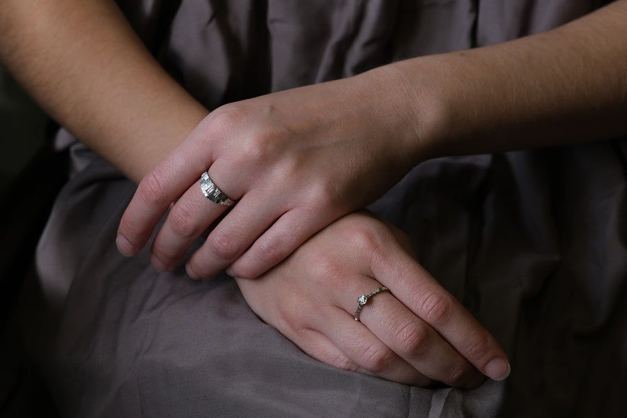 Single hex ring with Hexagonal Peach Montana Sapphire
