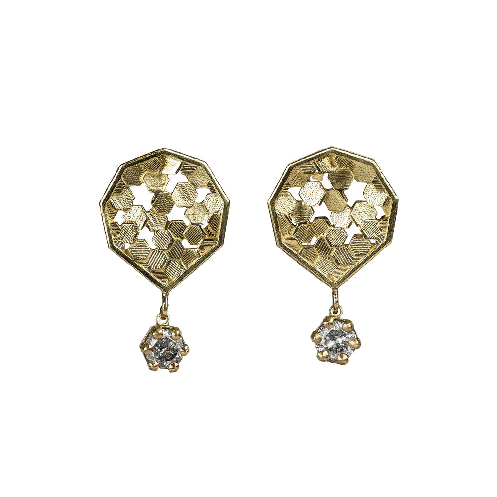 10mm Chaos hex studs with salt and pepper diamond drops
