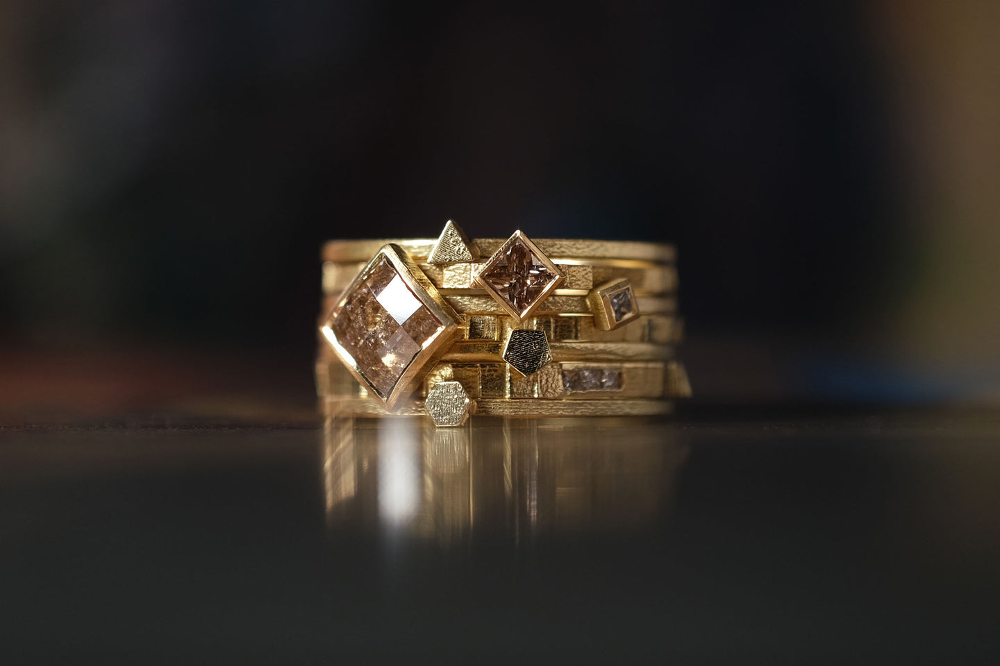 Jo Hayes Ward | Jewellery Designer London| Design led fine jewellery | Stacking rings |  Square and Glint