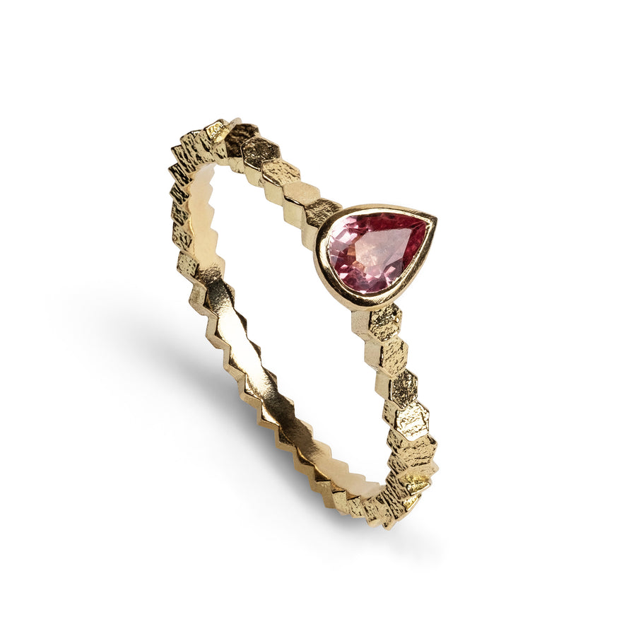 Jo Hayes Ward | Jewellery Designer London| Design led fine jewellery | Unique gems | Pink Spinel hex ring