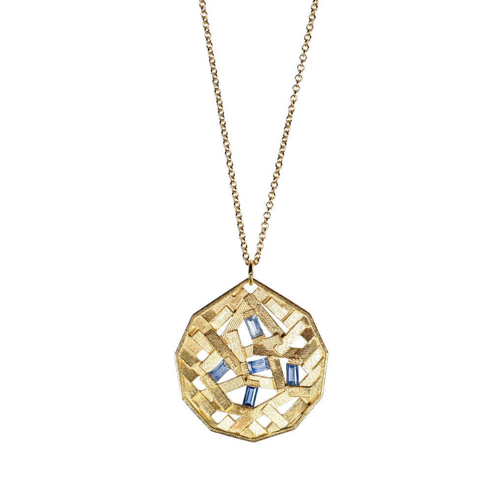 20mm Chaos parquet Koin pendant with baguette sapphires