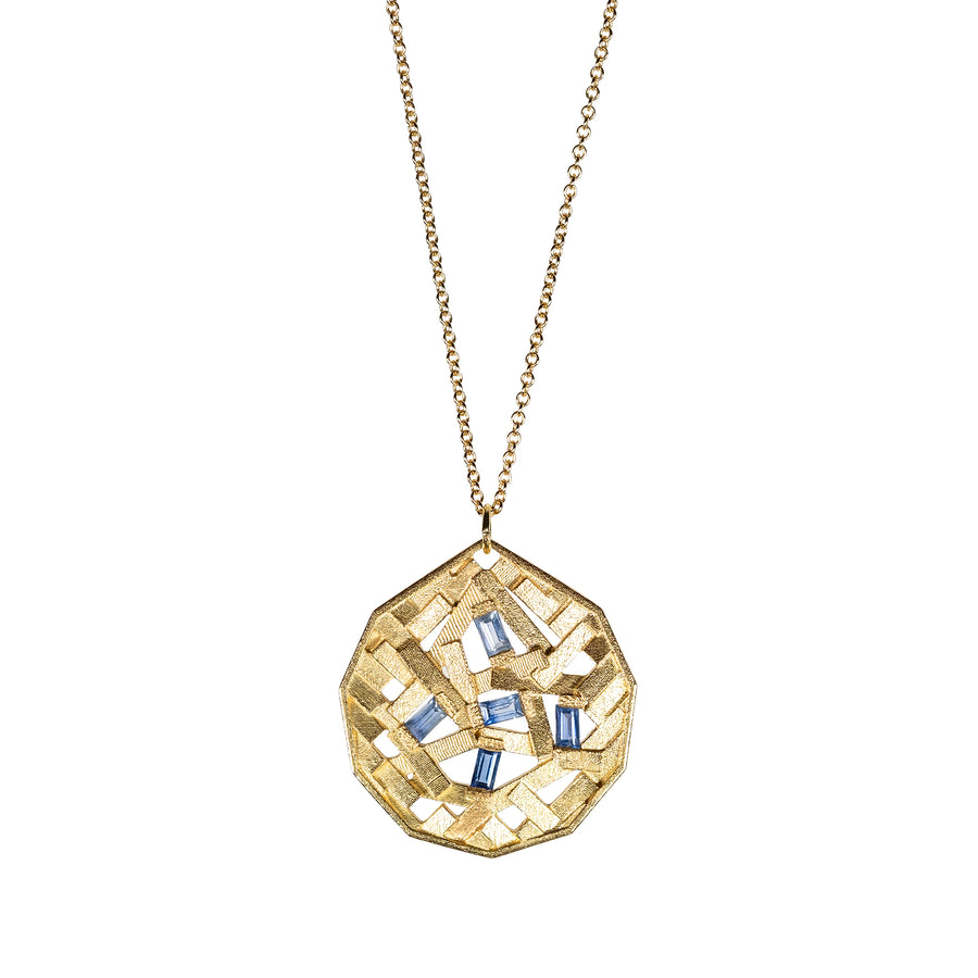 20mm Chaos parquet Koin pendant with baguette sapphires