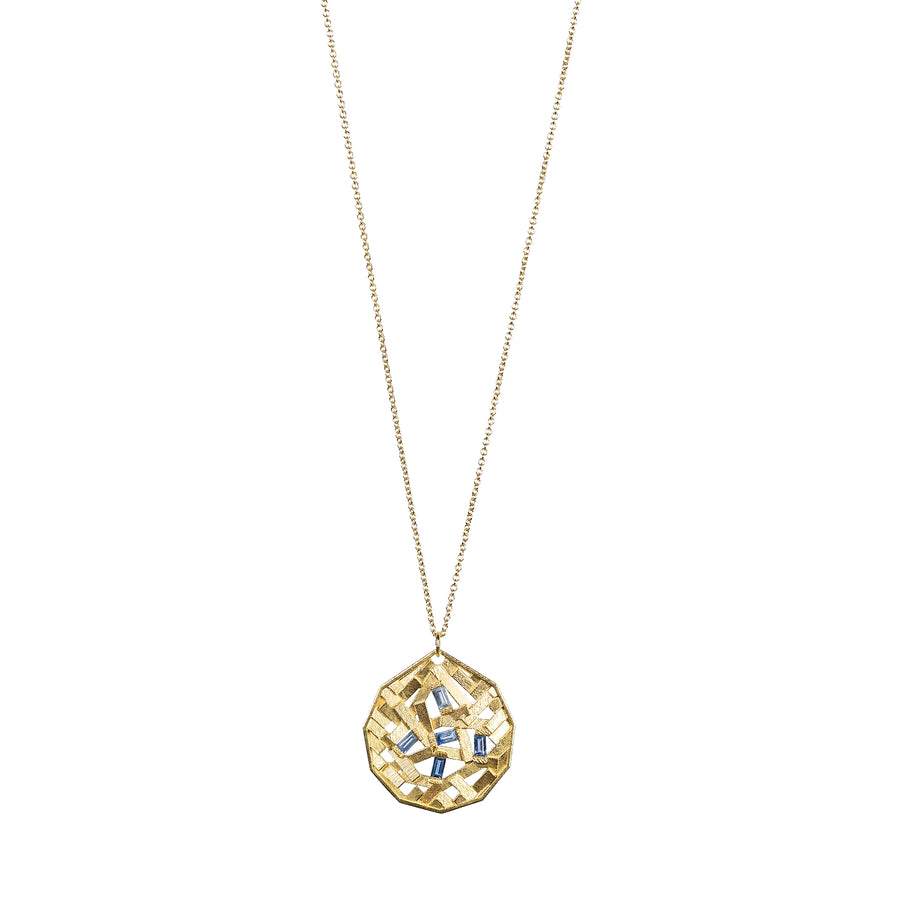 20mm Chaos parquet Koin pendant with baguette sapphires