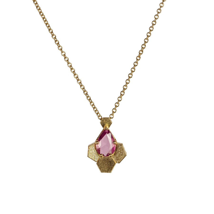 Three Chaos Hex drop pendant with pink sapphire