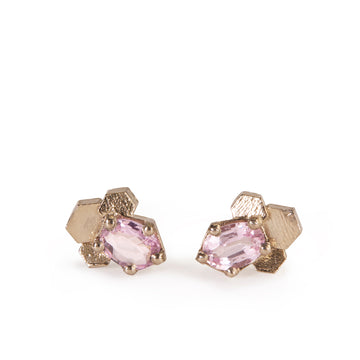 Pink Sapphire Chaos Hex Stud Earrings