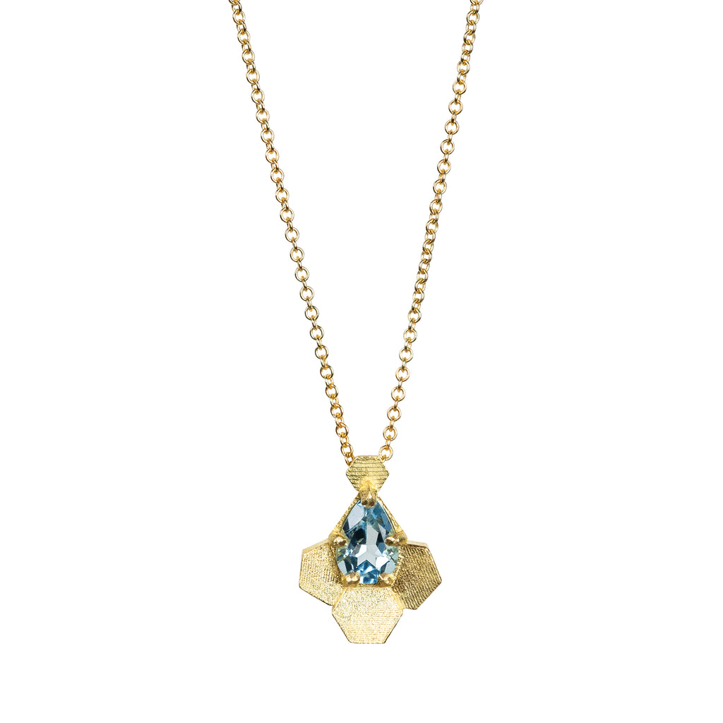 3 Chaos hex Drop aquamarine Pendant