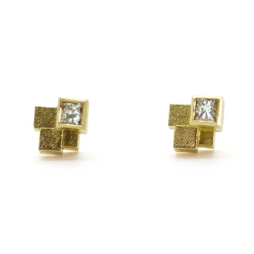 Four Cube Stud Earrings with princess cut diamonds