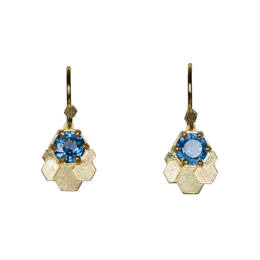 Chaos hex fan drop earrings with malawi Sapphires
