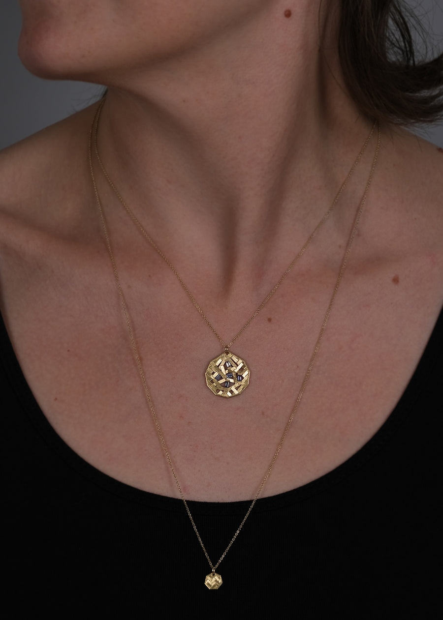 20mm Chaos parquet Koin pendant with baguette sapphires