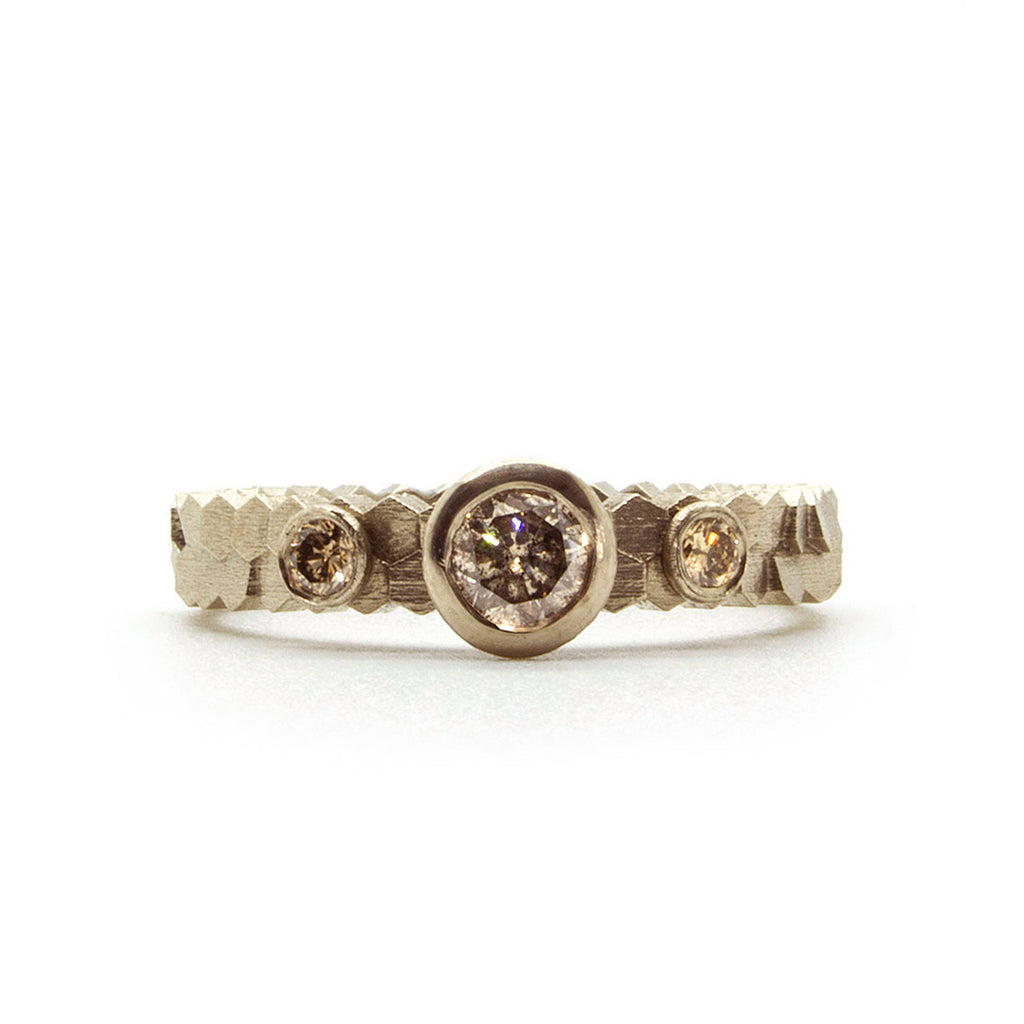 Double Hex Ring with 4.6mm brilliant cut salt and pepper Diamond