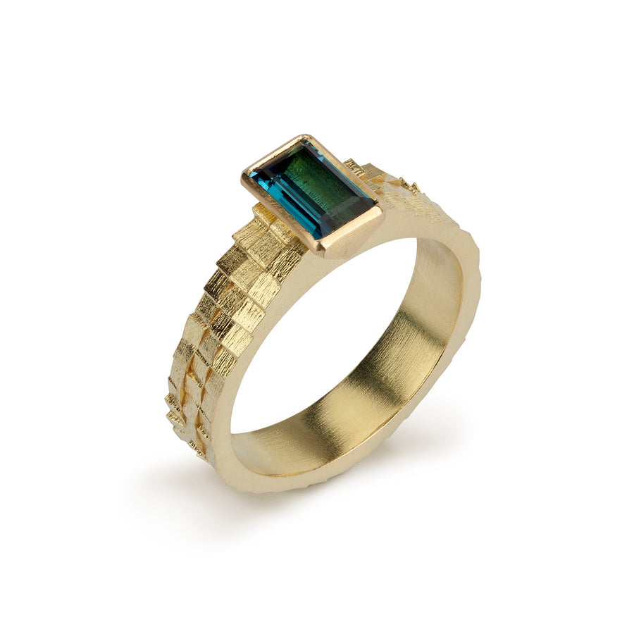 Triple square band with 7x4.5mm tourmaline