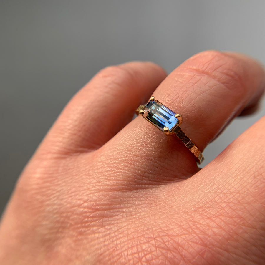 Bespoke Single square band with Bi-colour Sapphire