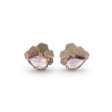 Chaos hex studs with pink pear shaped sapphires 18ct WW