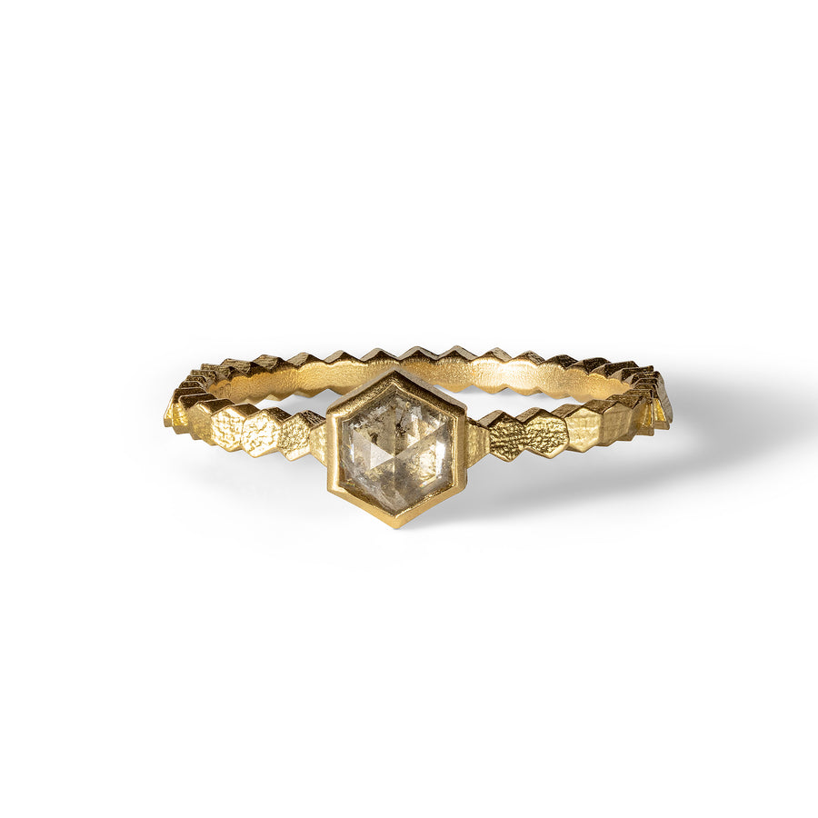 Single hex ring with grey Hexagonal rose cut diamond