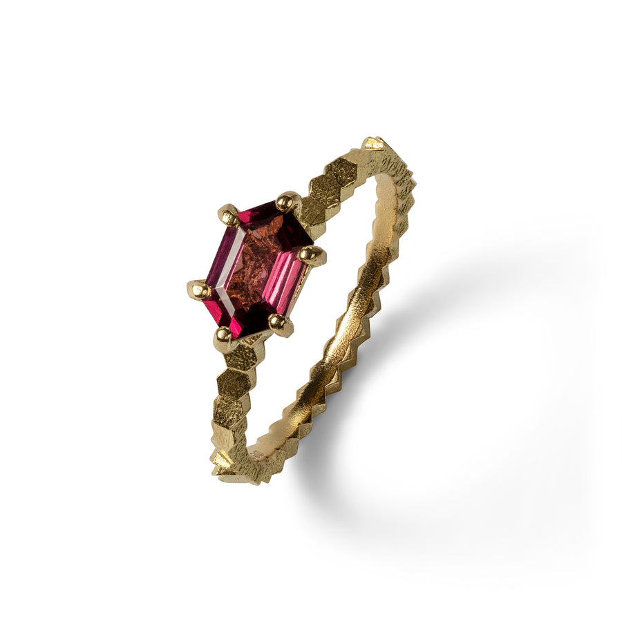 Single Hex ring with Wide Hexgonal mozambique garnet