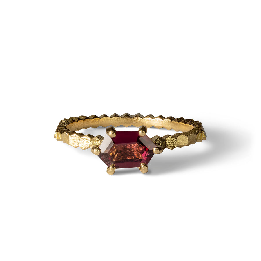 Single Hex ring with Wide Hexgonal mozambique garnet