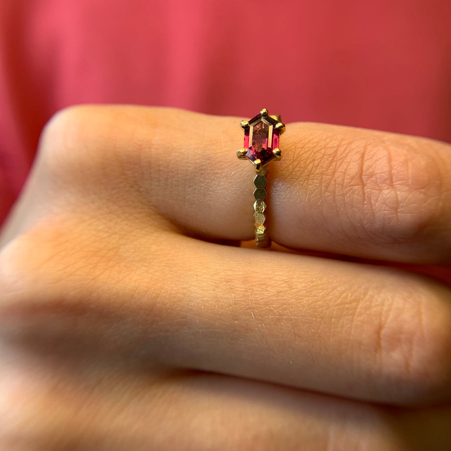 Single Hex ring with Wide Hexgonal mozambique garnet