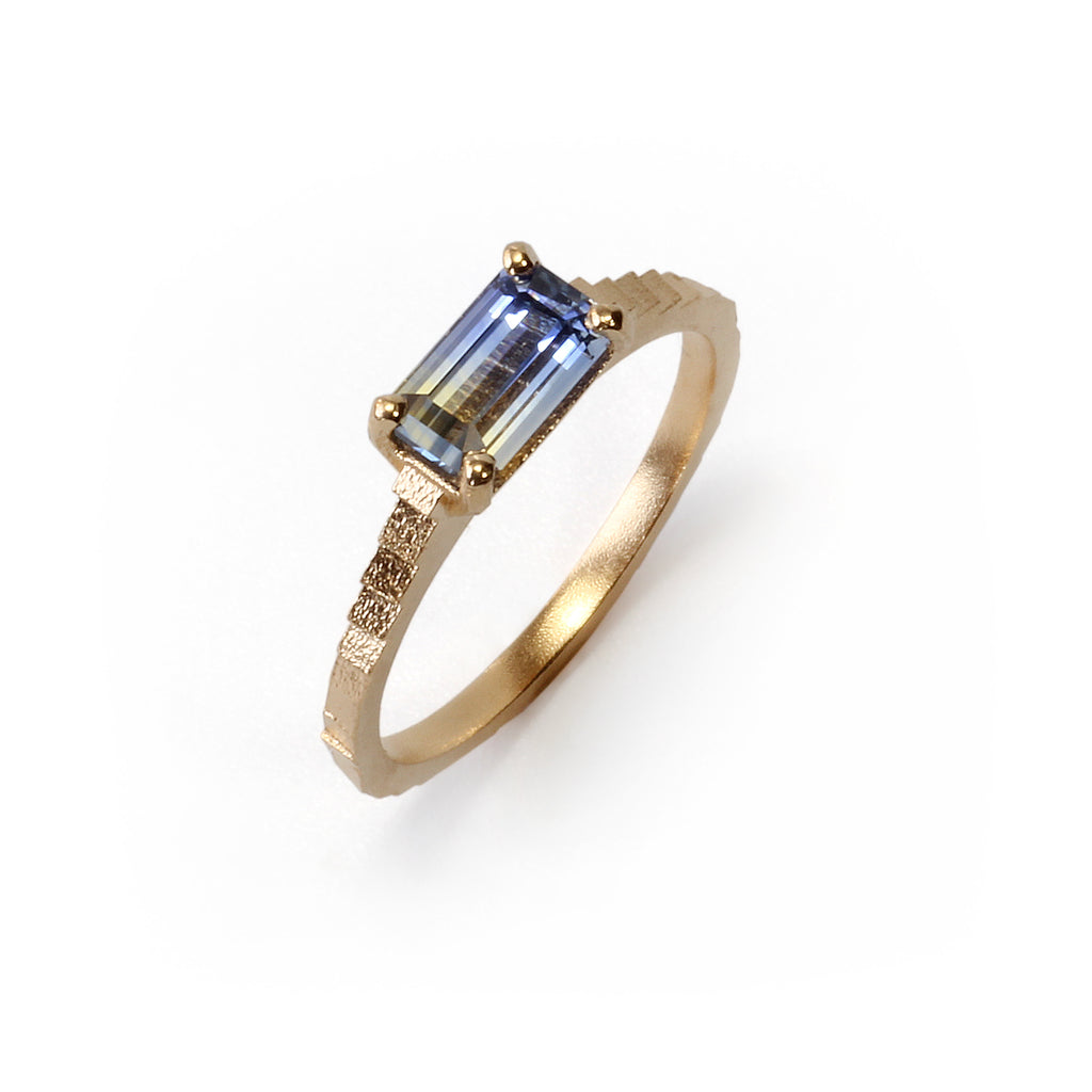 Bespoke Single square band with Bi-colour Sapphire